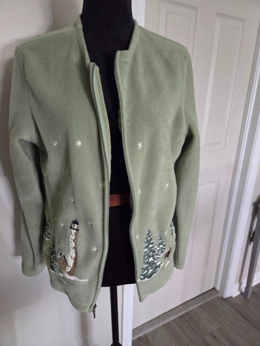 Large Ugly Christmas Fleece Jacket – Sage Green